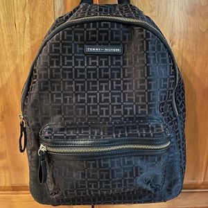 Tommy Hilfiger black backpack gold zippers, EUC